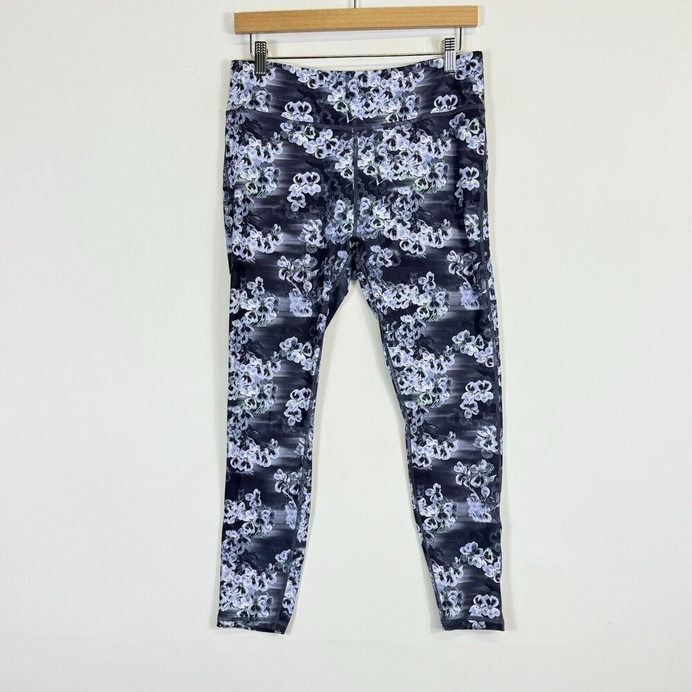 Fabletics Leggings Pants Womens Large Purple Pansy Floral 7/8 Ankle Athletic